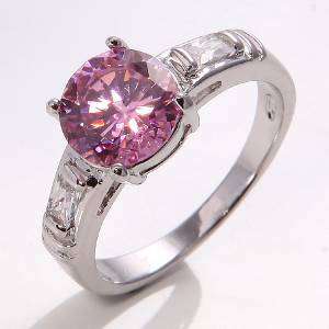 10K White Gold Filled Womens Pink Sapphire Ring SZ 7.5